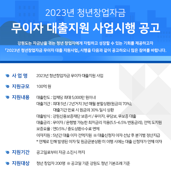 [청년정책] 2023년 청년창업자금 무이자 대출지원 사업